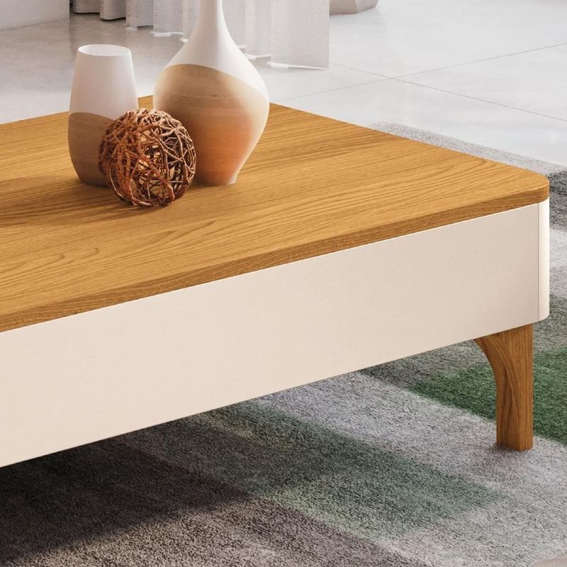 Mesa De Centro Baixa Para Sala Pé Madeira Liz Off/cinamomo - Hb Móveis