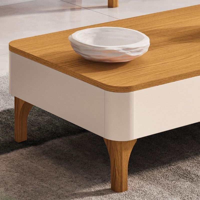 Mesa De Centro Baixa Para Sala Pé Madeira Liz Off/cinamomo - Hb Móveis