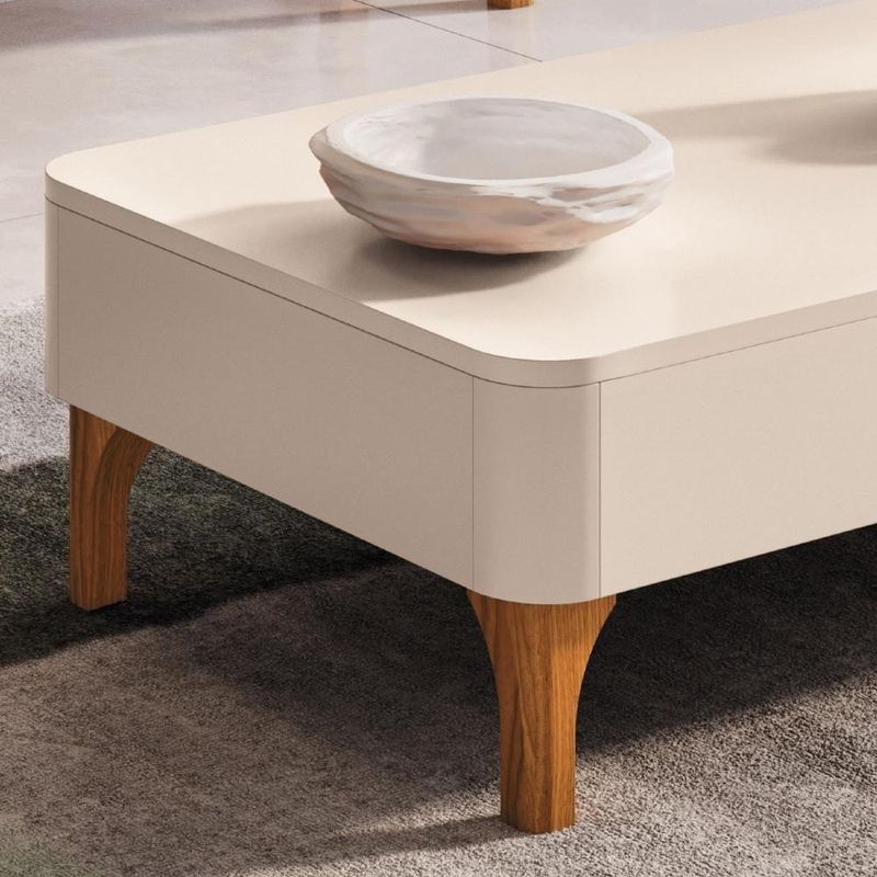 Mesa De Centro Baixa Para Sala Pé Madeira Liz Off White - Hb Móveis