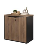 Balcão Para Escritório Com Chave Multiuso 2 Portas Unik A02 Nogal Preto - Lyam Decor