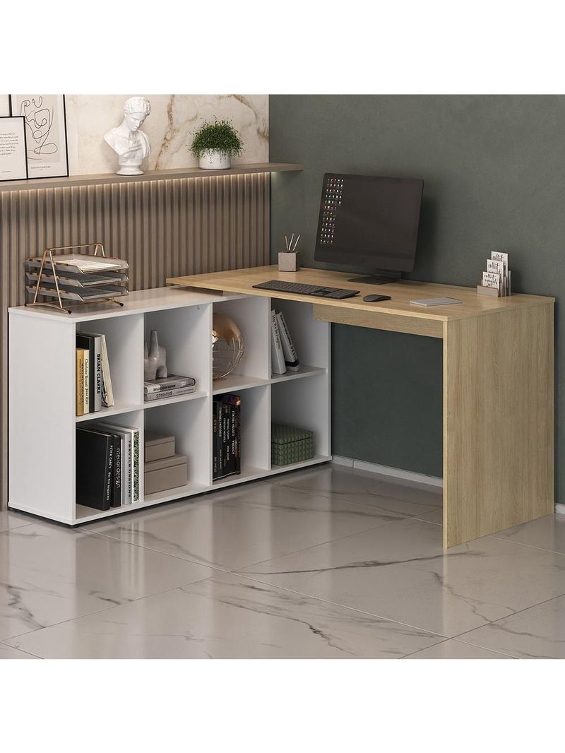 Mesa Para Escritório Escrivaninha Home Office Nero A02 Carvalho Branco - Lyam Decor