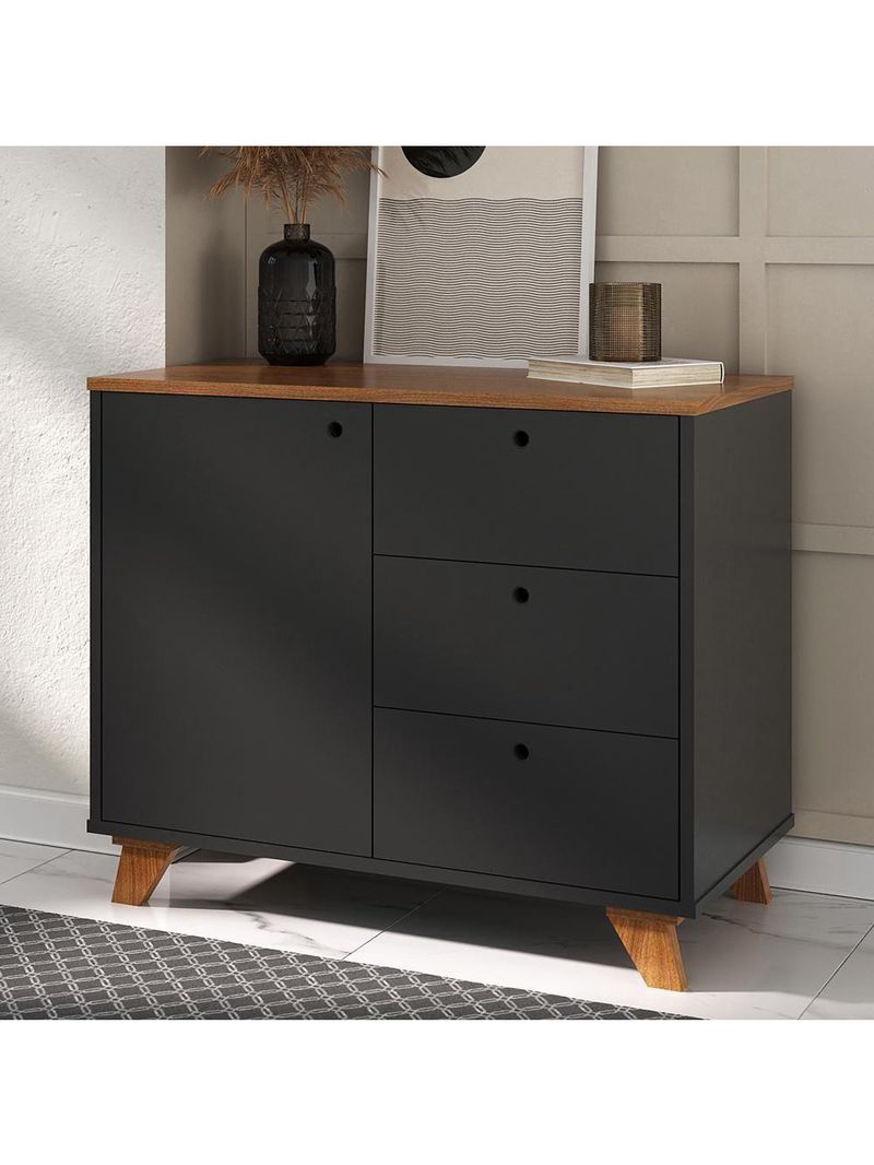 Balcão Para Escritório Home Office Multiuso Lugano A02 Freijó Preto - Lyam Decor