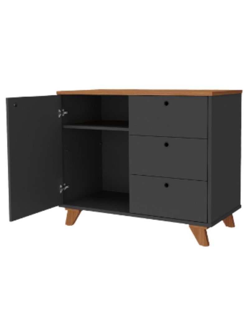 Balcão Para Escritório Home Office Multiuso Lugano A02 Freijó Preto - Lyam Decor
