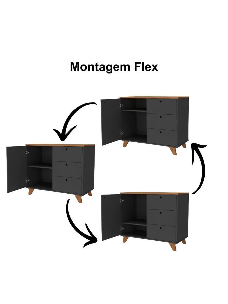 Balcão Para Escritório Home Office Multiuso Lugano A02 Freijó Preto - Lyam Decor