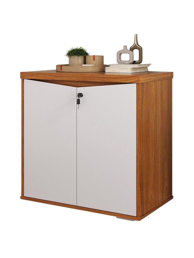 Balcão Para Escritório Com Chave Multiuso 2 Portas Unik A02 Freijó Branco - Lyam Decor