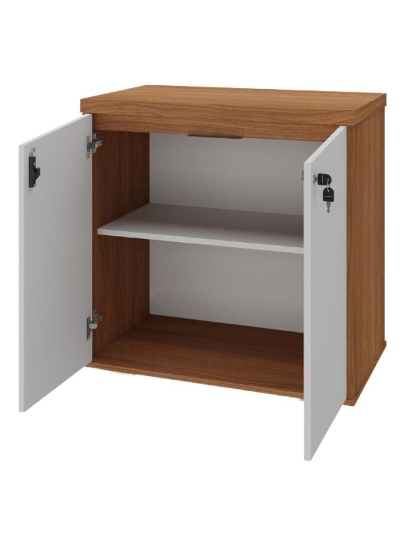 Balcão Para Escritório Com Chave Multiuso 2 Portas Unik A02 Freijó Branco - Lyam Decor