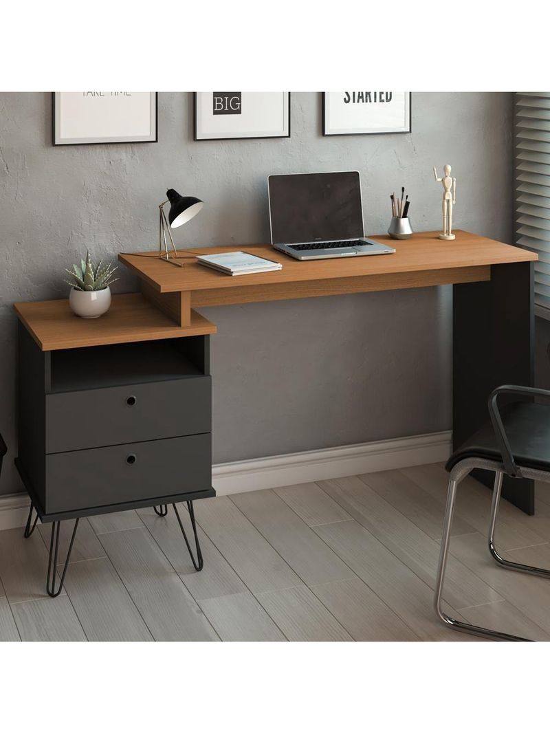 Mesa Para Escritório Escrivaninha Home Office Versa A02 Freijó Preto - Lyam Decor