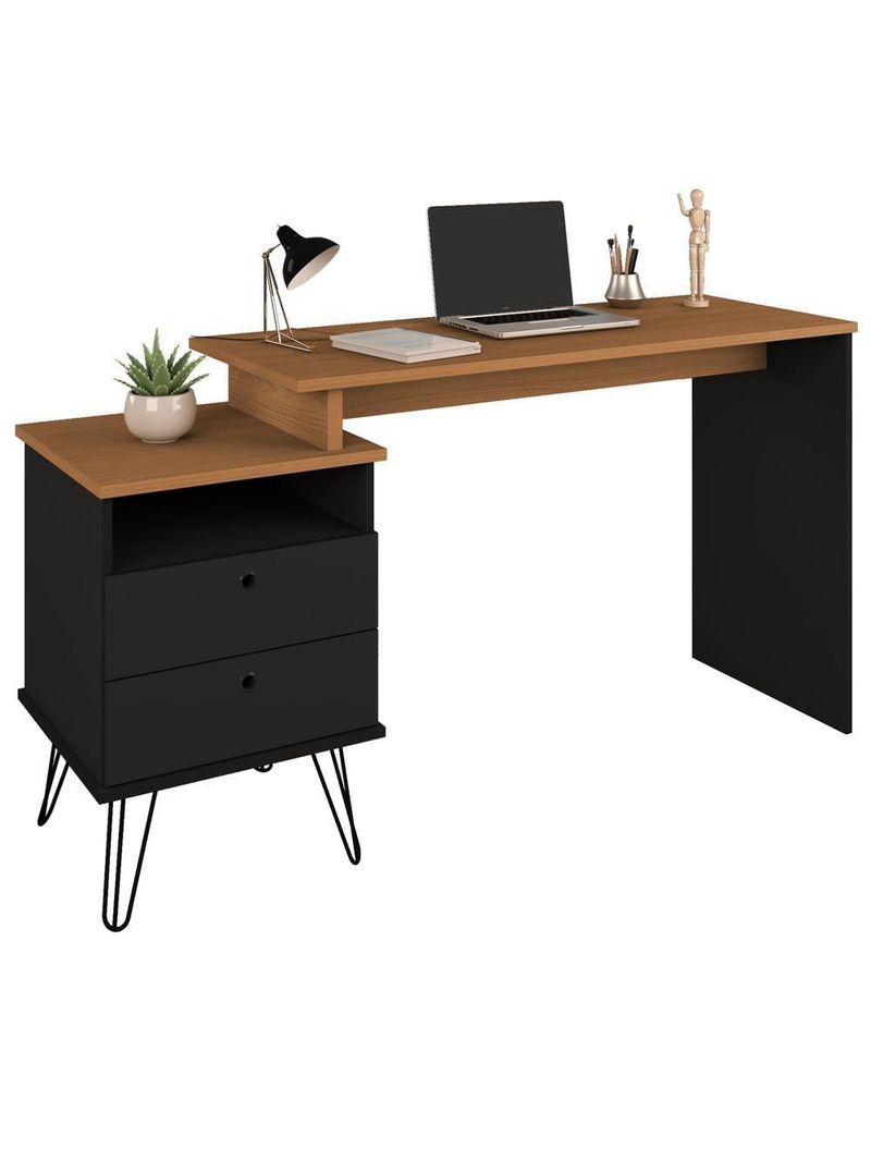 Mesa Para Escritório Escrivaninha Home Office Versa A02 Freijó Preto - Lyam Decor