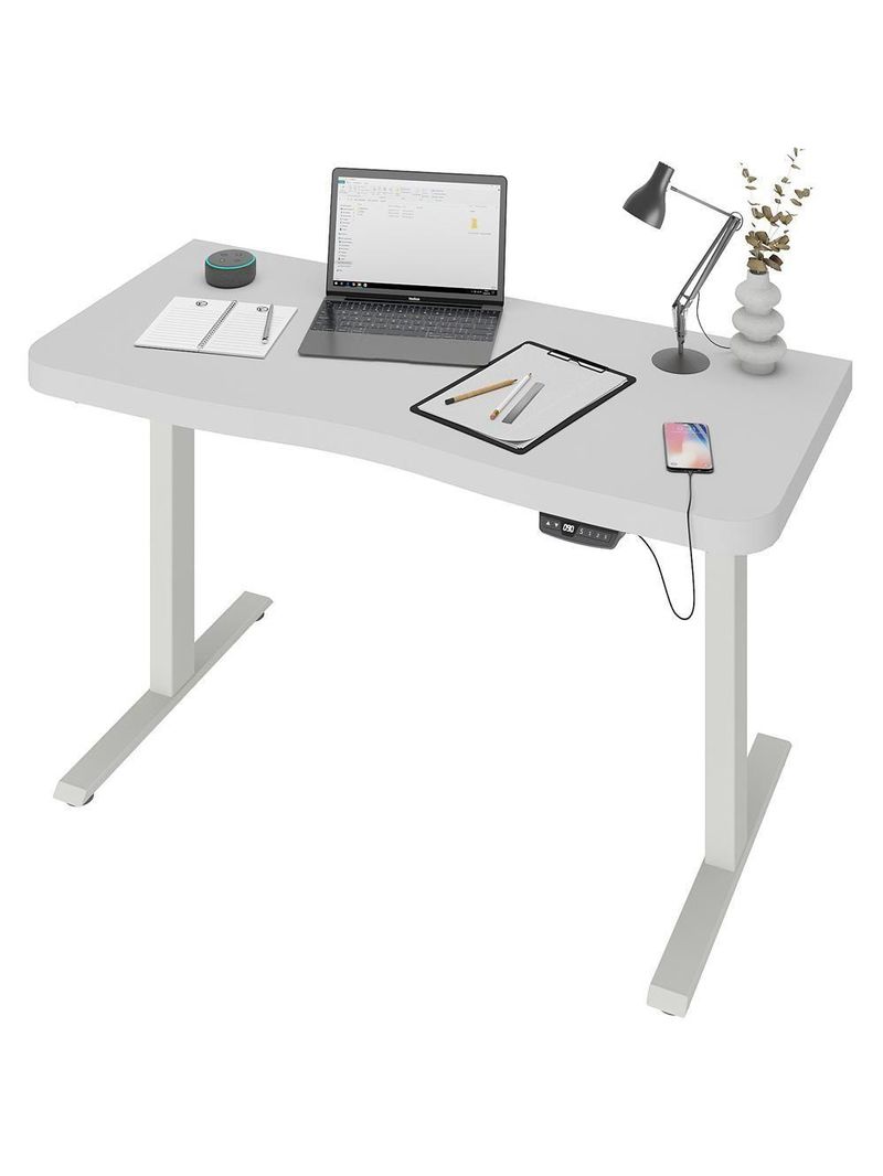 Mesa Com Regulagem De Altura Elétrica Para Escritório Home Office Aurum A02 Branco - Lyam Decor