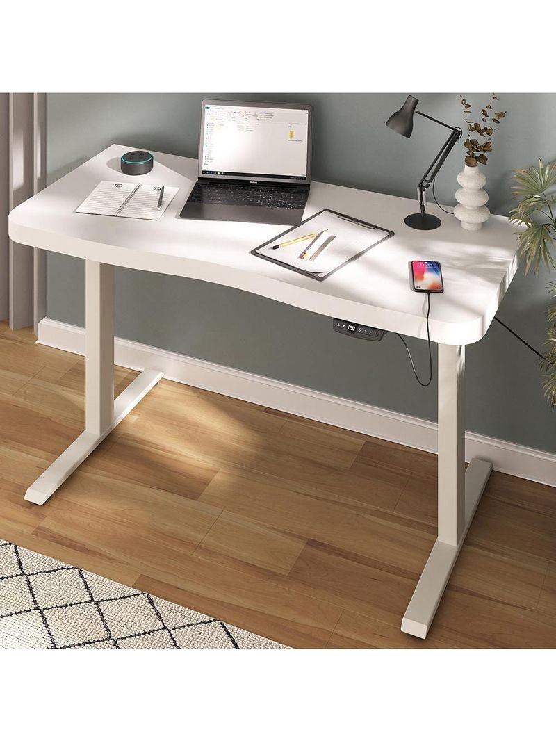 Mesa Com Regulagem De Altura Elétrica Para Escritório Home Office Aurum A02 Branco - Lyam Decor