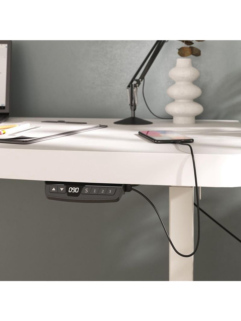 Mesa Com Regulagem De Altura Elétrica Para Escritório Home Office Aurum A02 Branco - Lyam Decor