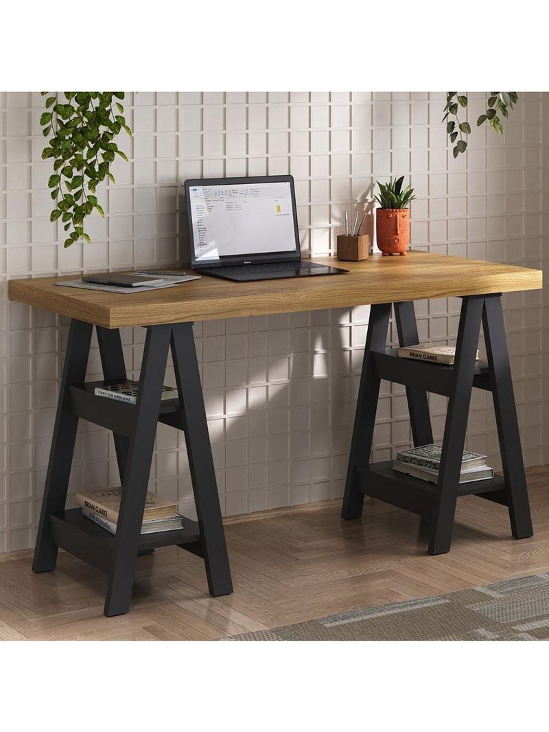 Mesa Para Escritório Escrivaninha Home Office Art A02 Olmo Preto - Lyam Decor
