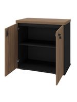 Balcão Para Escritório Com Chave Multiuso 2 Portas Unik A02 Nogal Preto - Lyam Decor