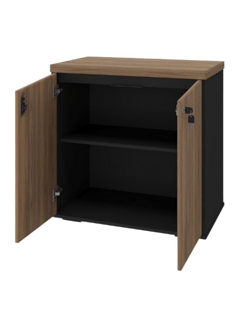 Balcão Para Escritório Com Chave Multiuso 2 Portas Unik A02 Nogal Preto - Lyam Decor