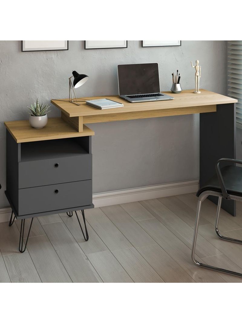 Mesa Para Escritório Escrivaninha Home Office Versa A02 Olmo Grafito - Lyam Decor
