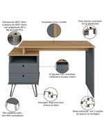 Mesa Para Escritório Escrivaninha Home Office Versa A02 Olmo Grafito - Lyam Decor