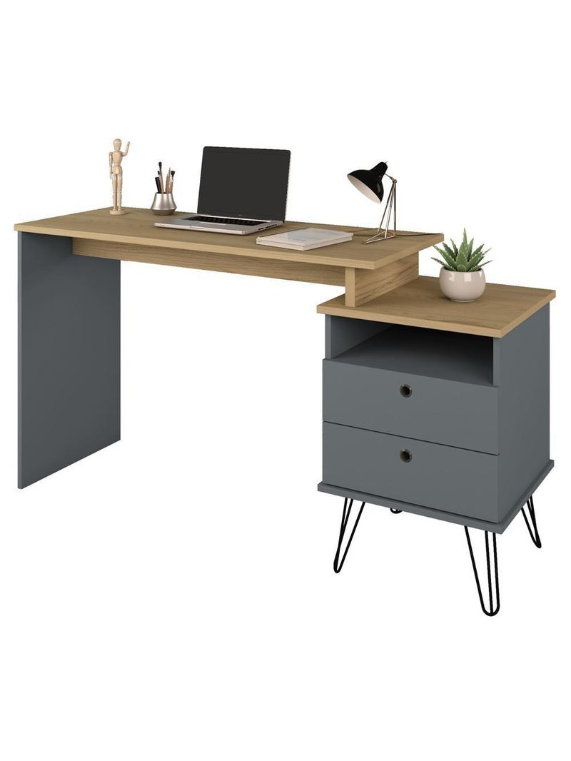 Mesa Para Escritório Escrivaninha Home Office Versa A02 Olmo Grafito - Lyam Decor