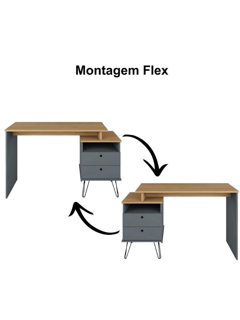 Mesa Para Escritório Escrivaninha Home Office Versa A02 Olmo Grafito - Lyam Decor