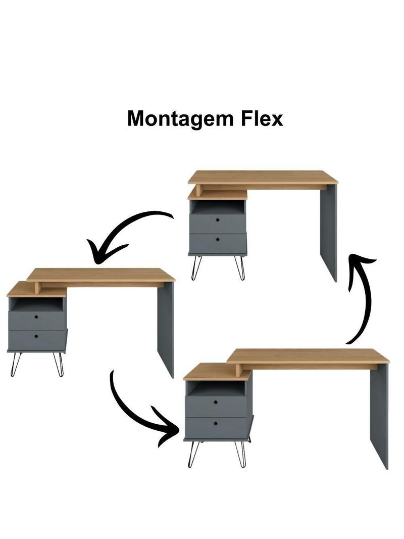Mesa Para Escritório Escrivaninha Home Office Versa A02 Olmo Grafito - Lyam Decor