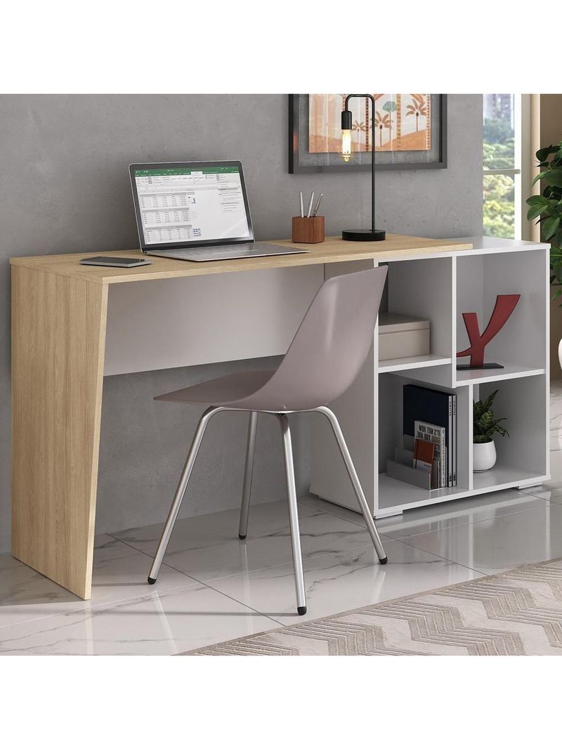 Mesa Para Escritório Escrivaninha Home Office Urban A02 Carvalho Branco - Lyam Decor
