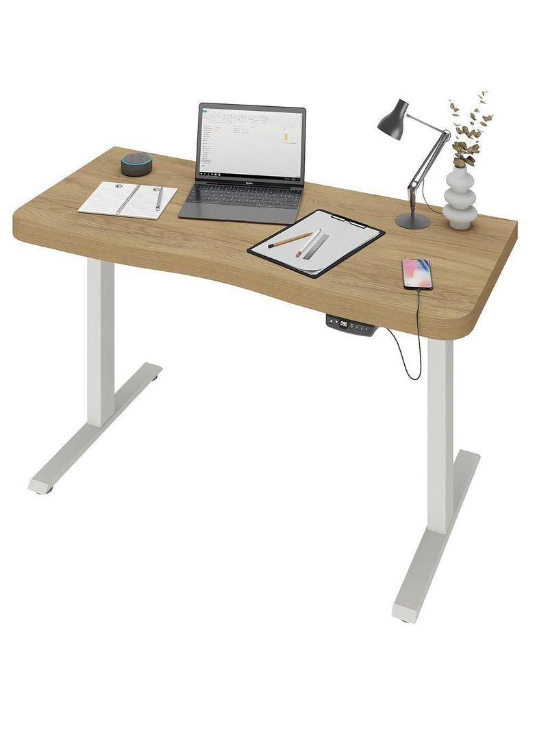 Mesa Com Regulagem De Altura Elétrica Para Escritório Home Office Aurum A02 Olmo - Lyam Decor