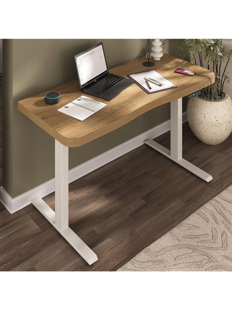 Mesa Com Regulagem De Altura Elétrica Para Escritório Home Office Aurum A02 Olmo - Lyam Decor