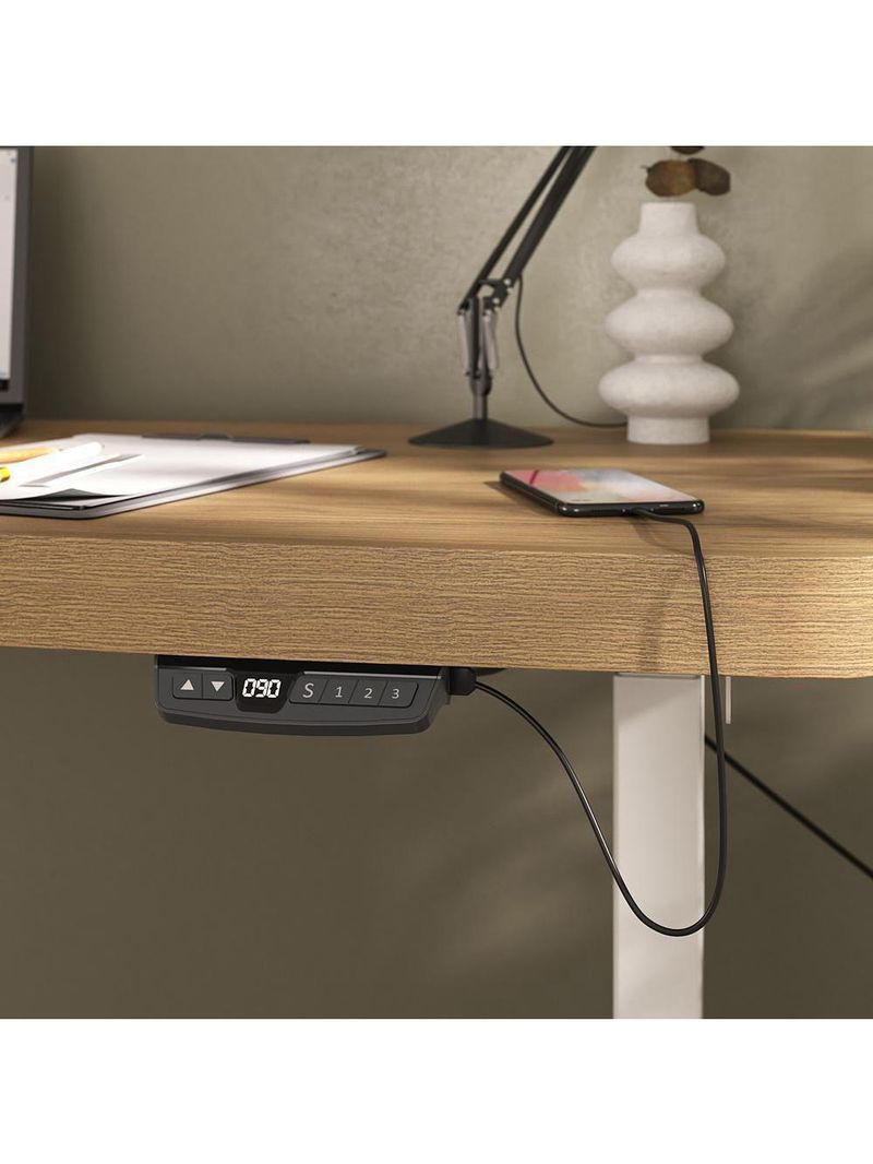 Mesa Com Regulagem De Altura Elétrica Para Escritório Home Office Aurum A02 Olmo - Lyam Decor