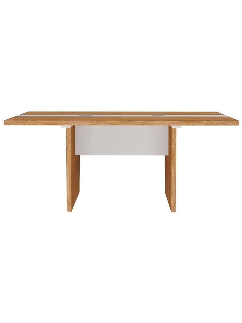 Mesa De Reunião Para Escritório Com 02 Tomadas 179cm Unik A02 Freijó Branco - Lyam Decor