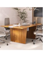 Mesa De Reunião Para Escritório Com 02 Tomadas 179cm Unik A02 Freijó Branco - Lyam Decor