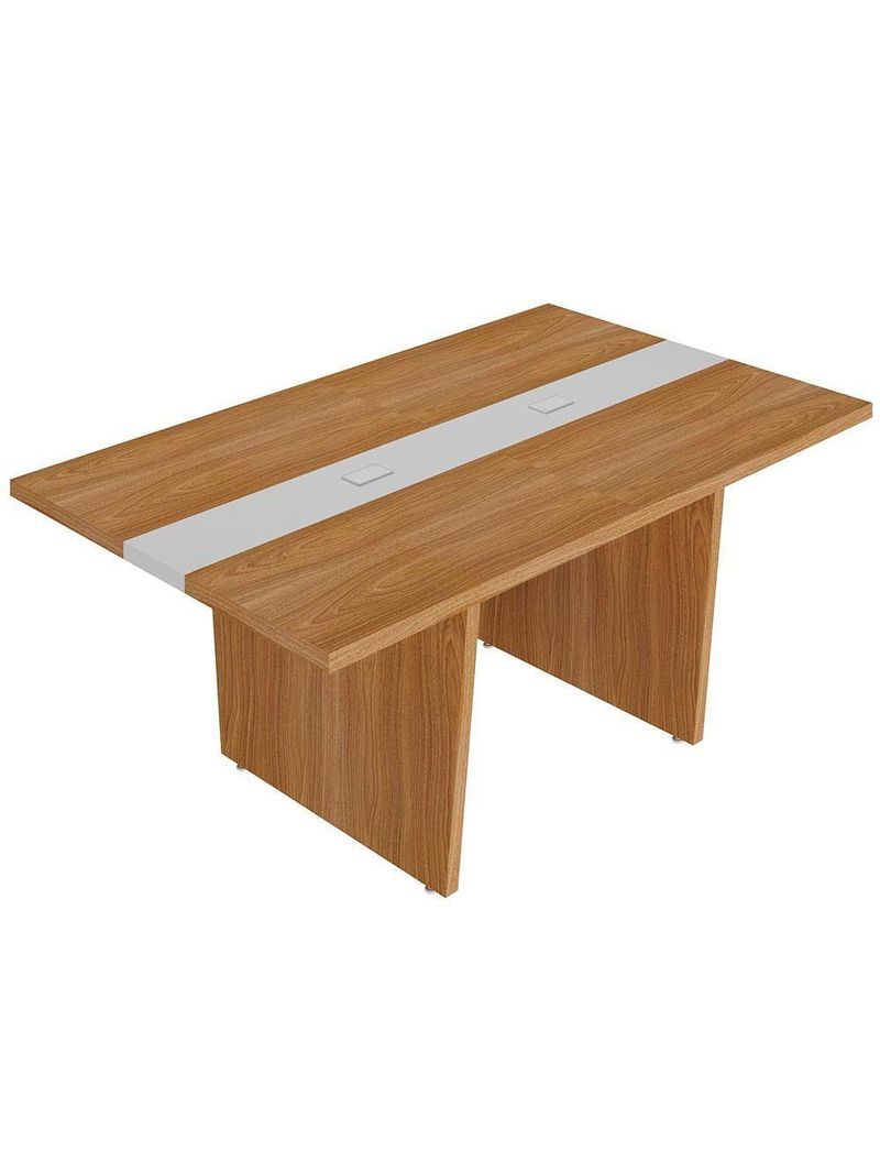Mesa De Reunião Para Escritório Com 02 Tomadas 179cm Unik A02 Freijó Branco - Lyam Decor