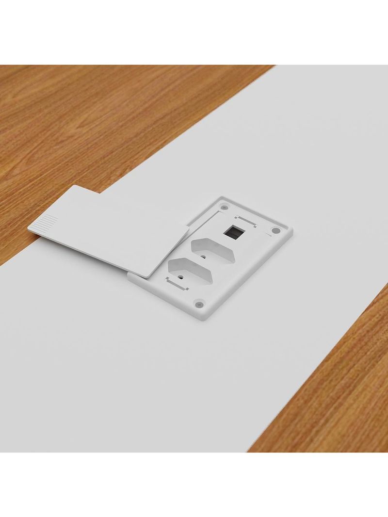 Mesa De Reunião Para Escritório Com 02 Tomadas 179cm Unik A02 Freijó Branco - Lyam Decor