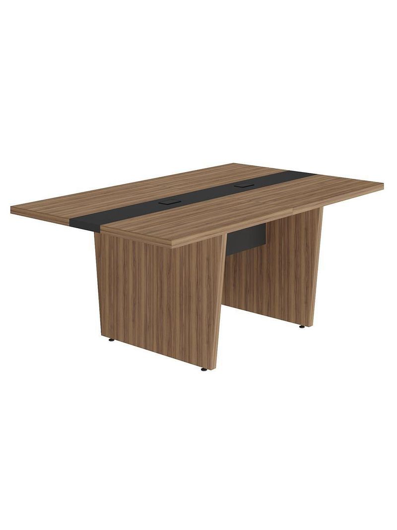 Mesa De Reunião Para Escritório Com 02 Tomadas 179cm Unik A02 Nogal Preto - Lyam Decor