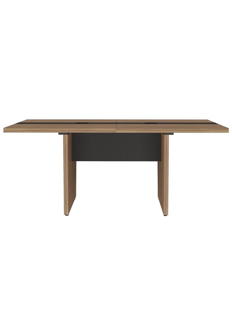 Mesa De Reunião Para Escritório Com 02 Tomadas 179cm Unik A02 Nogal Preto - Lyam Decor