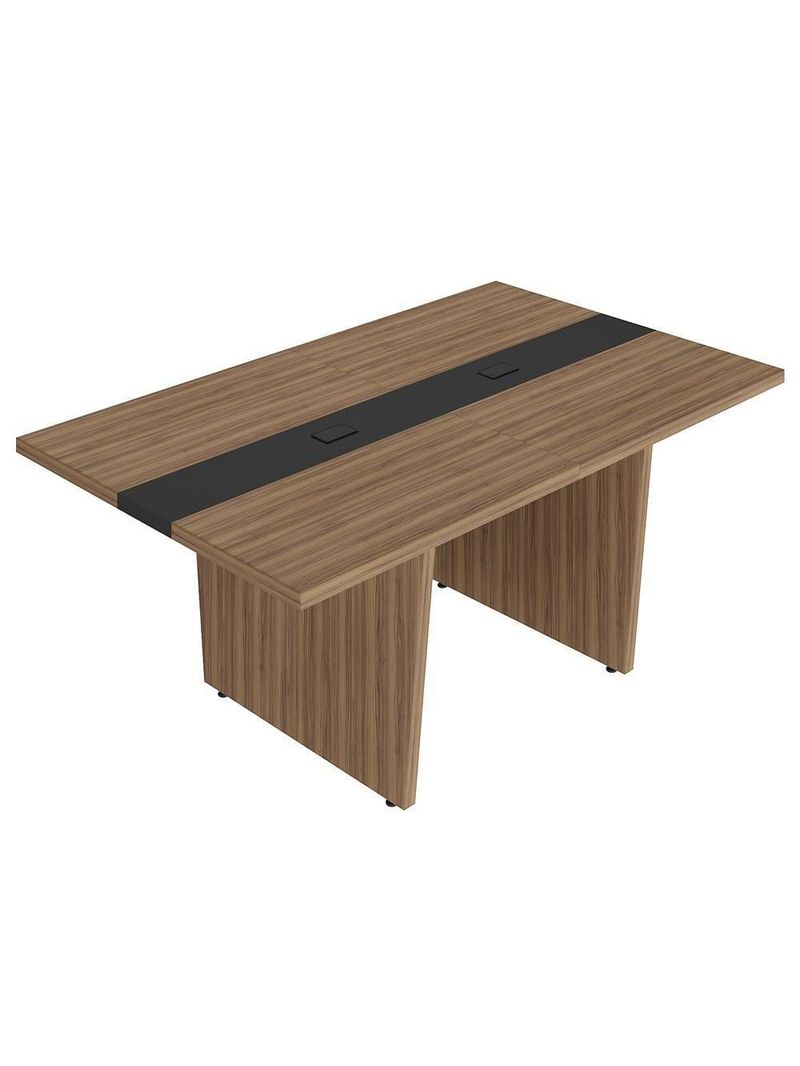Mesa De Reunião Para Escritório Com 02 Tomadas 179cm Unik A02 Nogal Preto - Lyam Decor