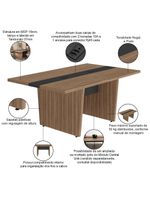 Mesa De Reunião Para Escritório Com 02 Tomadas 179cm Unik A02 Nogal Preto - Lyam Decor