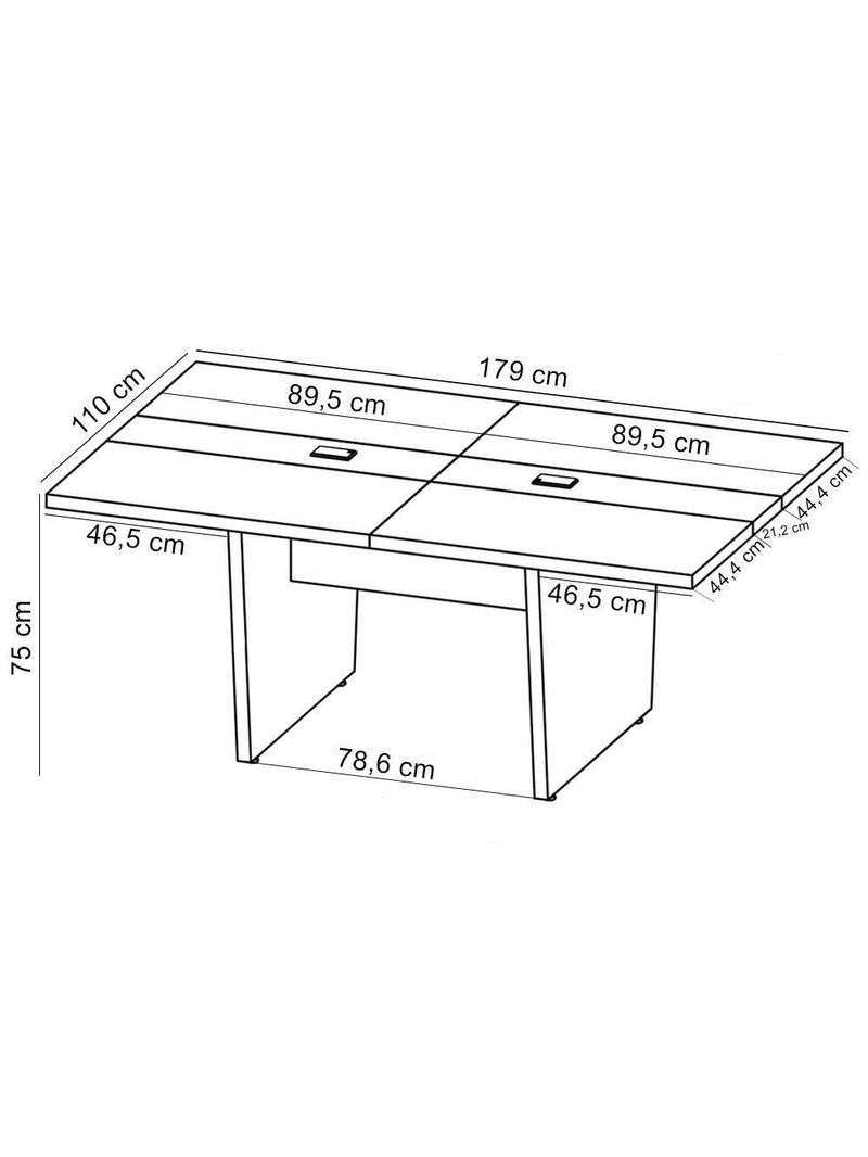 Mesa De Reunião Para Escritório Com 02 Tomadas 179cm Unik A02 Nogal Preto - Lyam Decor