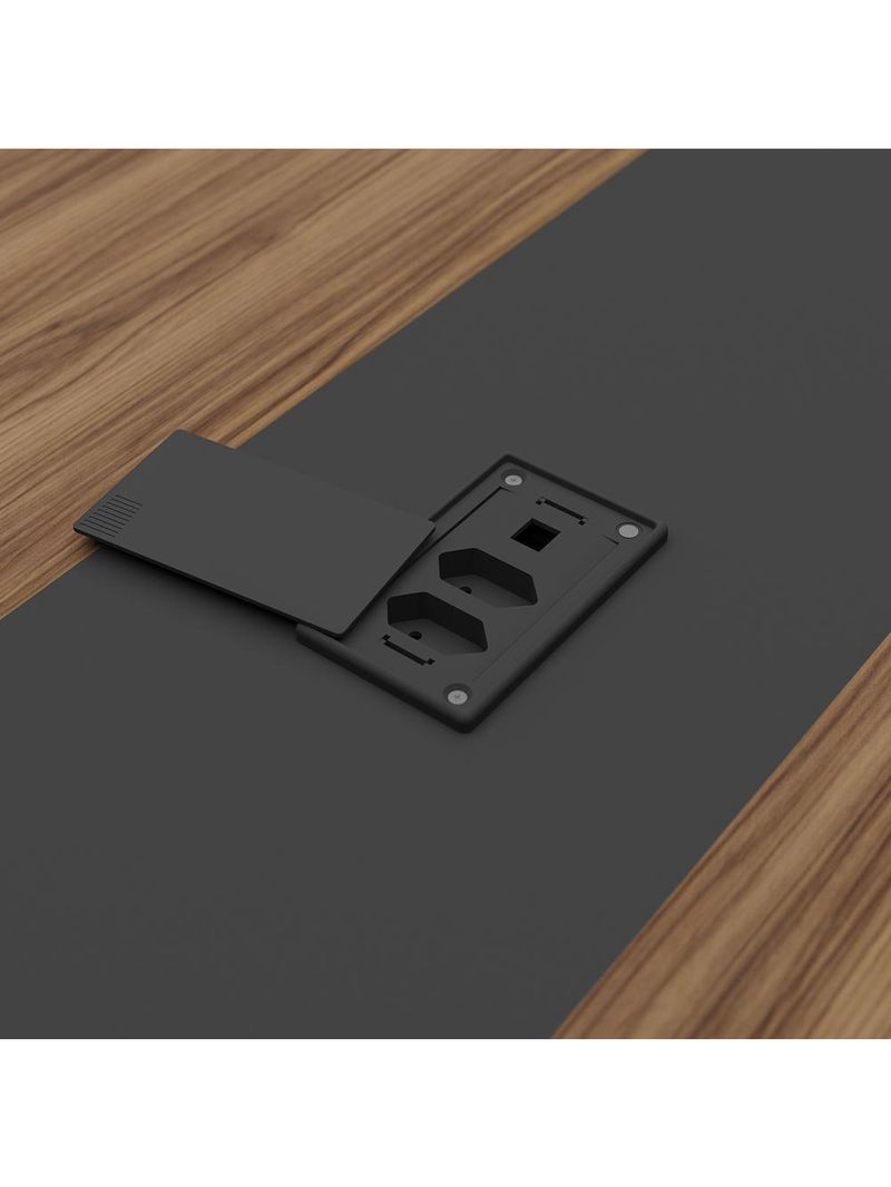 Mesa De Reunião Para Escritório Com 02 Tomadas 179cm Unik A02 Nogal Preto - Lyam Decor
