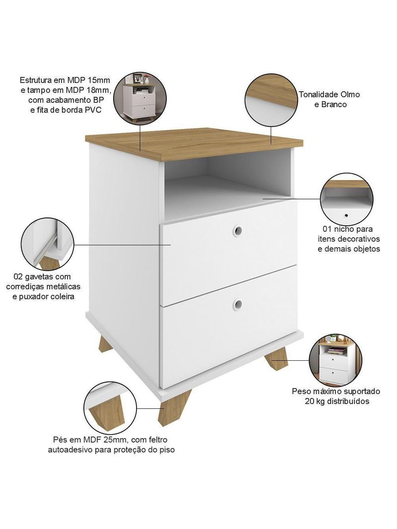 Kit 02 Gaveteiros Para Escritório Home Office 2 Gavetas Diem A02 Olmo Branco - Lyam Decor