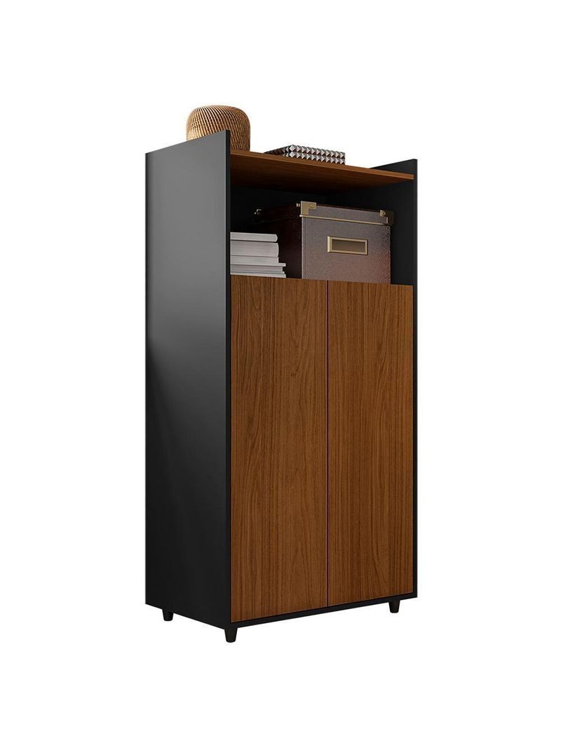 Armário Alto Escritório 2 Portas Marrom Preto Studio Caemmun