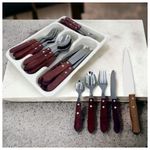 Kit Jogo de Talheres com Porta Talher Facas Garfos Colheres Mesa Sobremesa Amadeirado
