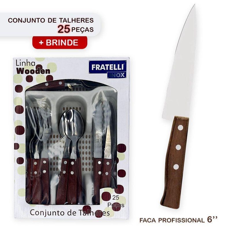 Kit Jogo de Talheres com Porta Talher Facas Garfos Colheres Mesa Sobremesa Amadeirado