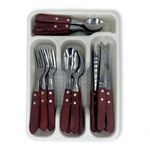 Kit Jogo de Talheres com Porta Talher Facas Garfos Colheres Mesa Sobremesa Amadeirado