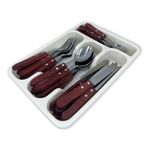 Kit Jogo de Talheres com Porta Talher Facas Garfos Colheres Mesa Sobremesa Amadeirado