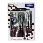 Kit Jogo de Talheres com Porta Talher Facas Garfos Colheres Mesa Sobremesa Amadeirado
