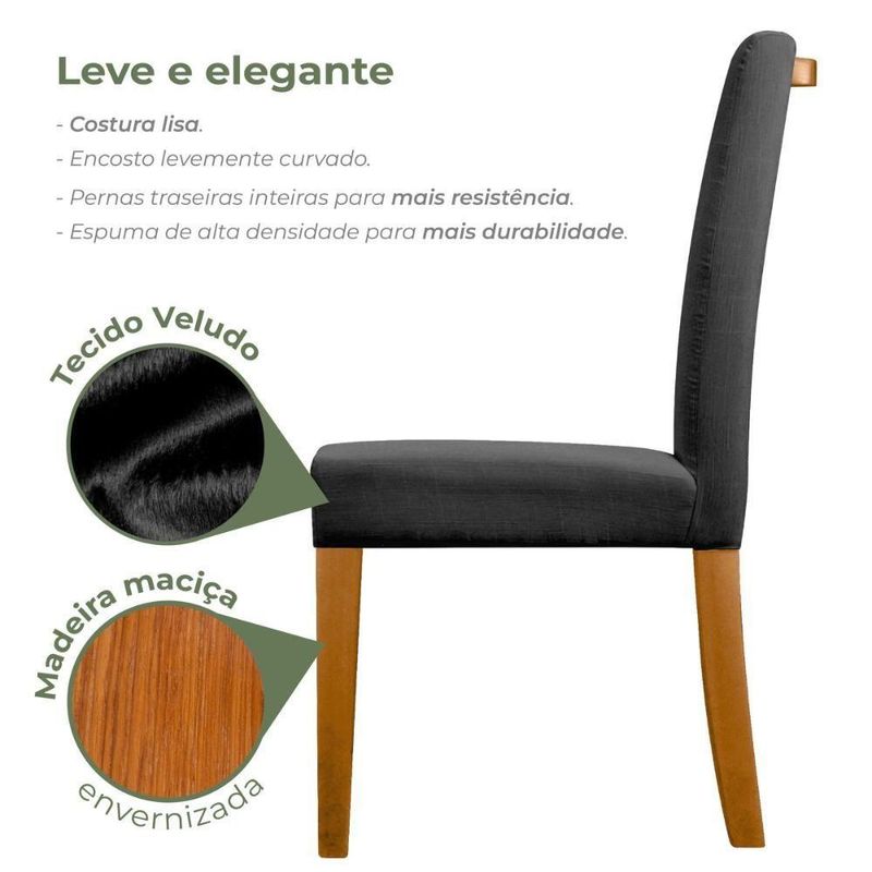 Kit 2 Cadeiras De Jantar Estofadas Madeira Maciça Multimóveis Cr15017 Madeirado-Preto