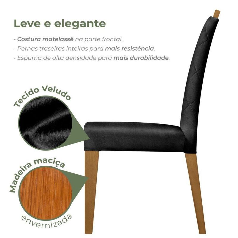 Kit 2 Cadeiras De Jantar Estofadas Madeira Maciça Multimóveis Cr15016 Madeirado-Preto
