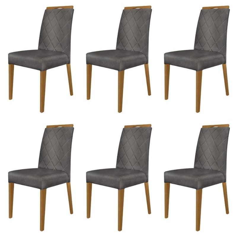 Kit 6 Cadeiras De Jantar Estofadas Madeira Maciça Multimóveis Cr15022 Madeirado-Cinza