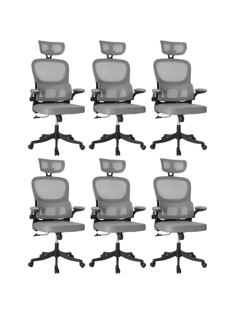 Kit 6 Cadeiras De Escritório Executiva Viena Com Regulagem De Altura - Cinza/preto