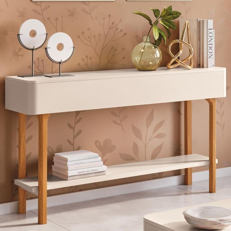 Aparador Sala De Estar 136cm Com Prateleira Janis Off White H01 - Mpozenato