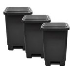 Kit 3 Lixeiras com Tampa Lixeira Retangular 50L Polipropileno Preto